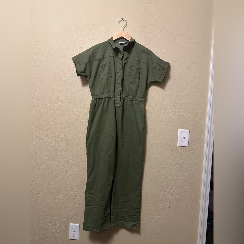 Vintage Charlotte By Cato Olive Green Jumpsuit Denim 
Nap button Sz XL (18) - Picture 3 of 7